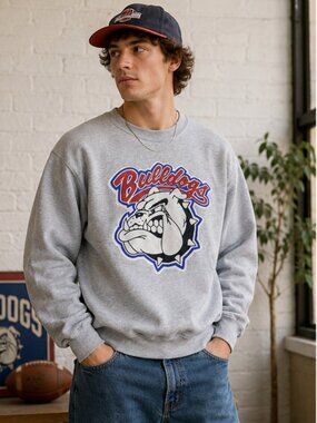 Vintage Bulldogs Graphic Sweatshirt Gray Jerzees Size L USA Made 90s Style